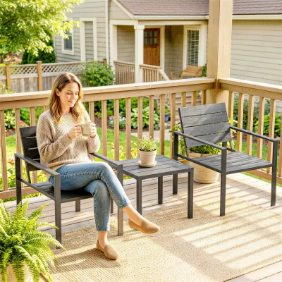 The Range 3 Pieces Garden Bistro Set for 2, Outdoor Bistro Table and Chairs - Dark Grey / 71in