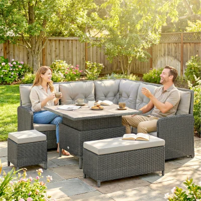 The Range Outsunny 6 PCs Sectional Conversation Rattan Garden Furniture - Dark Grey