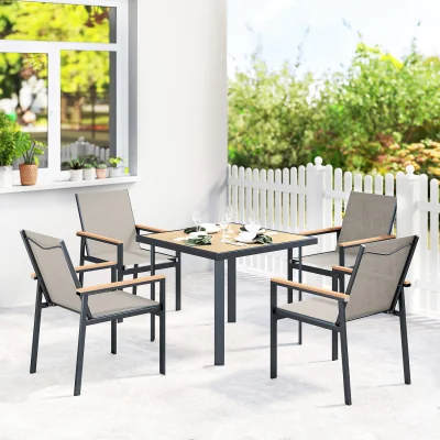 The Range 5 Piece Garden Dining Set, Table and 4 Chair, Mesh Fabric - Khaki
