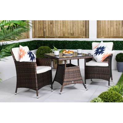 The Range Giardino Savannah Rattan Garden Bistro Set Patio Table and Chairs Furniture - Brown