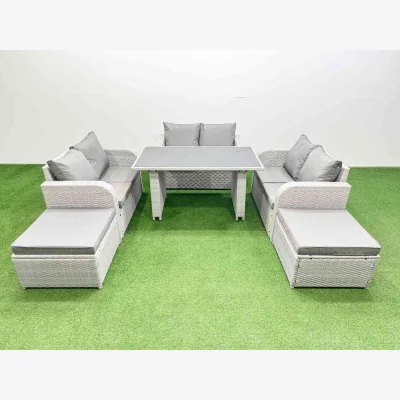 The Range Fimous 8-Seater Patio Garden Furniture Set with Light Grey PE Rattan and Black Tempered Glass Table. - Light Grey