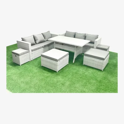The Range Fimous 10-Seater Outdoor Rattan Patio Dining Set Light Grey Mixed - Light Grey Mixed