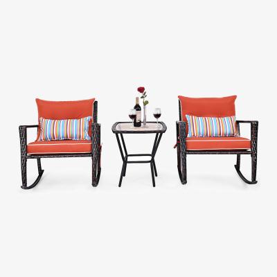 The Range 3 Piece Patio Rattan Wicker Rocking Bistro Set - Red