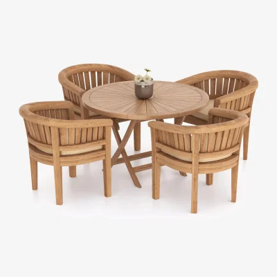 The Range Bodo Teak Garden Dining Table and 4 Seat Chair Set - Teak / Table + 4 Chairs + Green Cushions