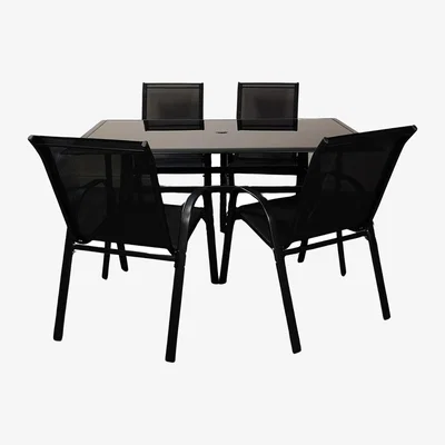 The Range 4 Person Glass Top Outdoor Dining Table Set - Black