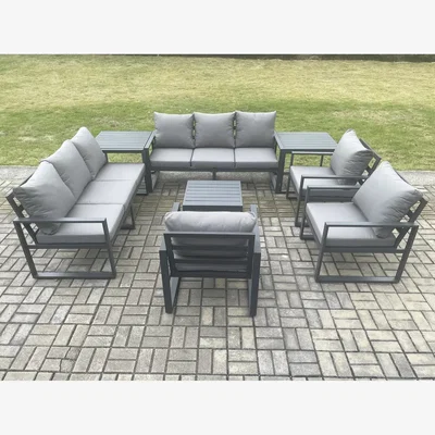 The Range Fimous 9-Seater Aluminium Outdoor Garden Furniture Set, Dark Grey - Dark Grey