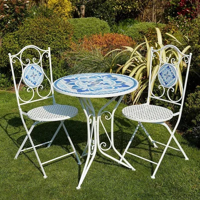 The Range Fenton Outdoor Garden Patio Bistro Set  BlueWhite - White