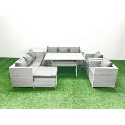The Range Fimous Light Grey Mixed 8-Seater PE Rattan Garden Furniture Set with Tempered Glass Tabletop. - Light Grey Mixed