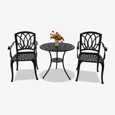 The Range POSITANO Garden and Patio Table and 2 Chairs Bistro Set - Black