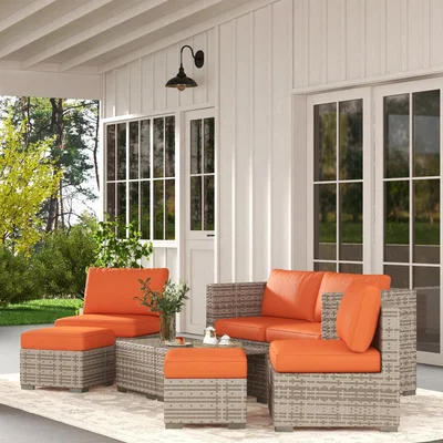 The Range 8 Piece PE Rattan Sofa Set - Orange
