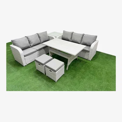 The Range Fimous 8-Seater Rattan Garden Furniture Set with Tempered Glass Table Light Grey - Light Grey