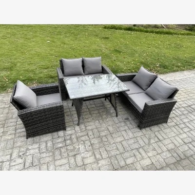 The Range Fimous 5 Seater Wicker PE Rattan Garden Dining Set with Rectangular Table Dark Grey Mixed - Dark grey mixed rattan with dark grey fabric