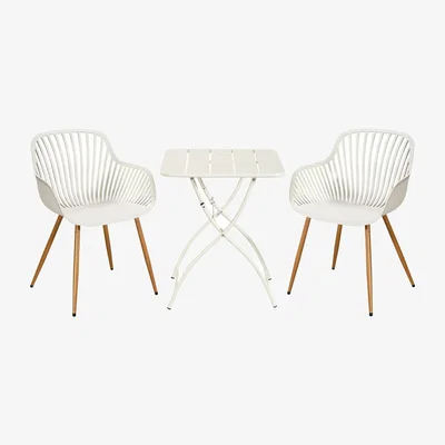 The Range 3 Piece Garden Bistro Set, Pair of Sunray Armchairs and Metal Folding Table - White