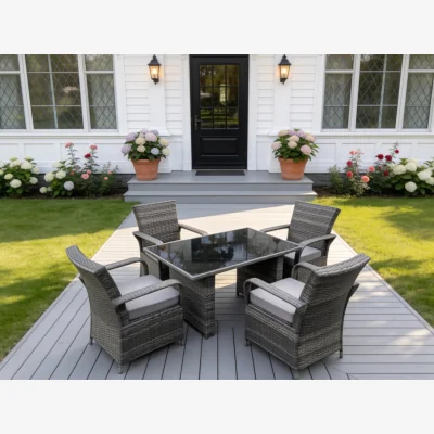 The Range 4 Seat Rattan Garden Furniture Dining Set Table And Chair Sets - Dark Grey Mixed