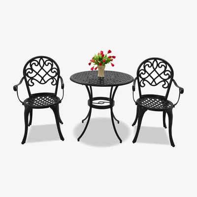 The Range PREGO Garden and Patio Table and 2 Large Chairs Bistro Set - Black