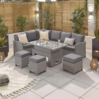 The Range Ciara Left Hand Rattan Corner Dining Set with Rising Table - Grey