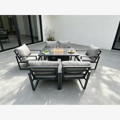 The Range Fimous Aluminium Top 6-Seat Garden Dining Set with Gas Fire Pit Table Dark Grey - Dark Grey