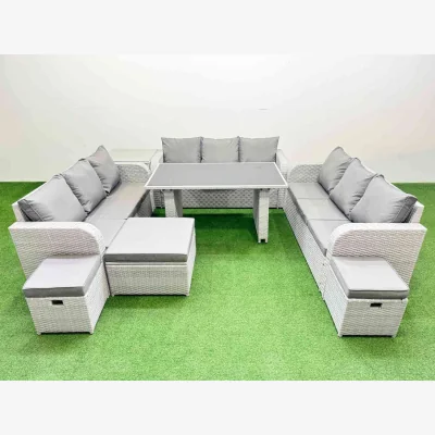 The Range Fimous Light Grey Outdoor Rattan Furniture Set with Black Glass Table. - Light grey rattan + dark grey fabric