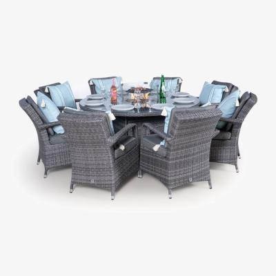 The Range Arizona Fire Pit 8 Seater Round Rattan Dining Set - Grey