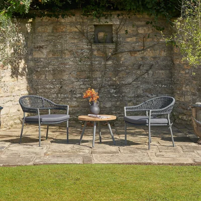 The Range Black Rope Bistro Set with Round Acacia Wood Table - Black