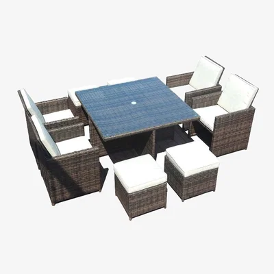 The Range 8-Person Square Aluminum Outdoor Dining Set - Brown