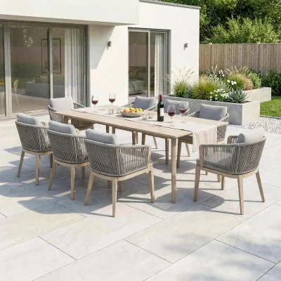 The Range Canberra 8 Seat Rectangular Aluminium and Rope Garden Dining Set - Light Brown