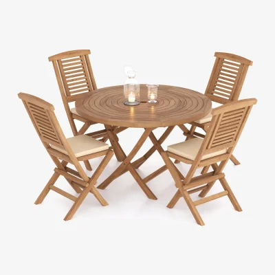 The Range Sora Teak Garden Dining Table and 4 Seat Chair Set - Teak / Neutral