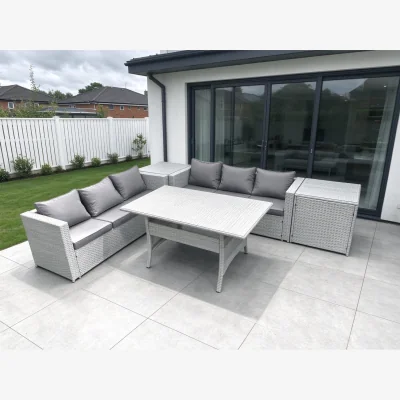 The Range Fimous 6-Seater Outdoor Rattan Sofa and Dining Set with Tempered Glass Tables