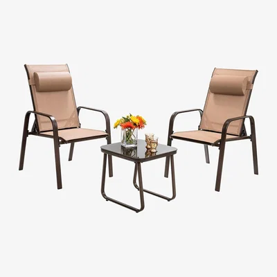The Range 3-Piece Garden Table and 2 Chairs - Brown
