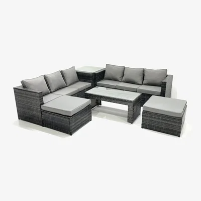 The Range Fimous Garden Outdoor Rattan Furniture Set 8-Seater Dark Grey Mixed - Dark Grey Mixed
