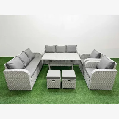 The Range Fimous PE Rattan High Back Lounge & Dining 10-Seater Set Light Grey - Light grey mixed rattan with dark grey fabric