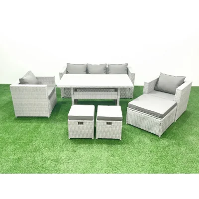 The Range Fimous Garden 8-Seater Rattan Dining Set Light Grey Mixed - Light Grey Mixed