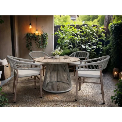 The Range Hana Round Table & Lita Chairs Garden Dining Set - Beige