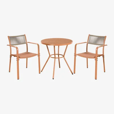 The Range 3 Piece Round Garden Bistro Set, Pair of Rope Back Armchairs, Plastic Table - Terracotta