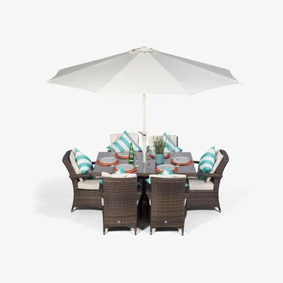 The Range Arizona Rectangular 6 Seater Rattan Patio Dining Set - Brown
