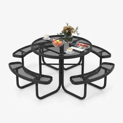 The Range Outdoor Picnic Table and Bench Set - Black / 115cm