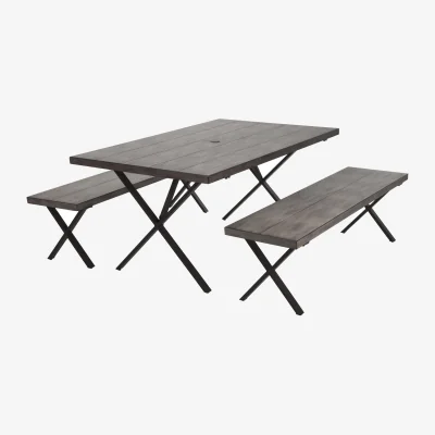The Range COSCO Outdoor Living Farmstead 3 Pc Aluminum Table  Bench Set Dk Brown - Brown