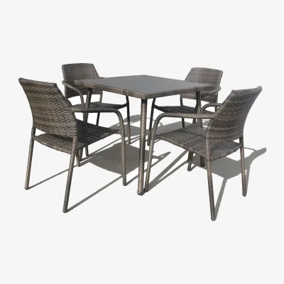 The Range Patio Dining Set Outdoor Table  Stackable Chairs Set - Brown