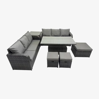 The Range Fimous 9-Seater PE Rattan Garden Set Adjustable Table Dark Grey Mixed - Dark Grey Mixed rattan with dark grey fabric