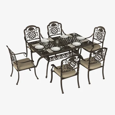 The Range Outsunny Outdoor Dining Set with Cushions, Parasol Hole, Bronze Tone - Bronze
