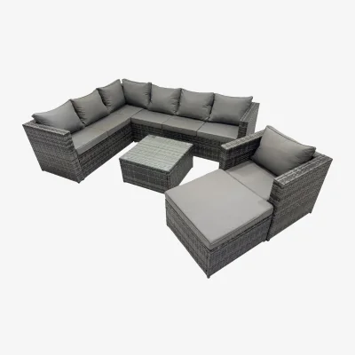 The Range Fimous Dark Grey Mixed 8-Seater Rattan Patio Set with Tempered Glass Table - Dark Grey Mixed