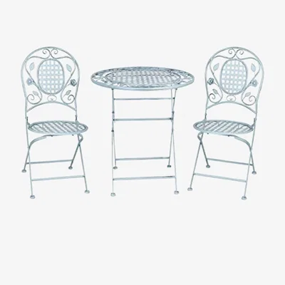 The Range Glam Haus Garden Bistro Furniture Set 3 Piece Shabby Chic - Turin Antique Blue - Blue