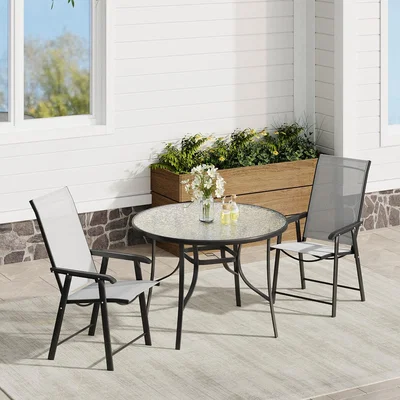 The Range Garden Bistro Set with Round Table and Folding Chairs - Black / 1 x Round Glass Table and  2 x Foldable Chairs