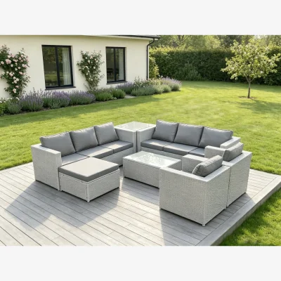 The Range 9 Seater Light Grey Outdoor PE Rattan Garden Furniture Set - Light Grey Mixed