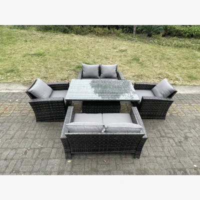 The Range Rattan Outdoor Furniture Set 6 Seater - Dark Grey Mixed