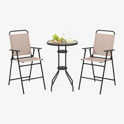 The Range Patio Bar Table with 2 Folding Chairs - Brown
