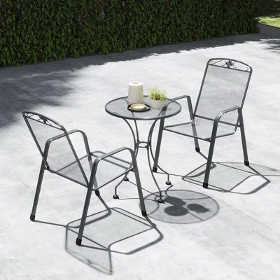 The Range Metal Bistro Set for 2 Patio Table and Chairs - Grey