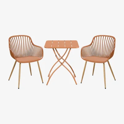 The Range 3 Piece Garden Bistro Set, Pair of Sunray Armchairs and Metal Folding Table - Terracotta