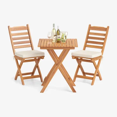 The Range 3-Piece Acacia Wood Patio Bistro Set - White
