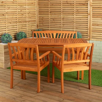 The Range 4 Person Garden Dining Table 2 Chairs and Bench Furniture Set - Brown